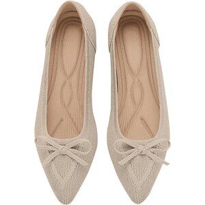 Women Slingback Pointed Toe Beige Flats Bow Comfortable Dressy Party Work Shoes